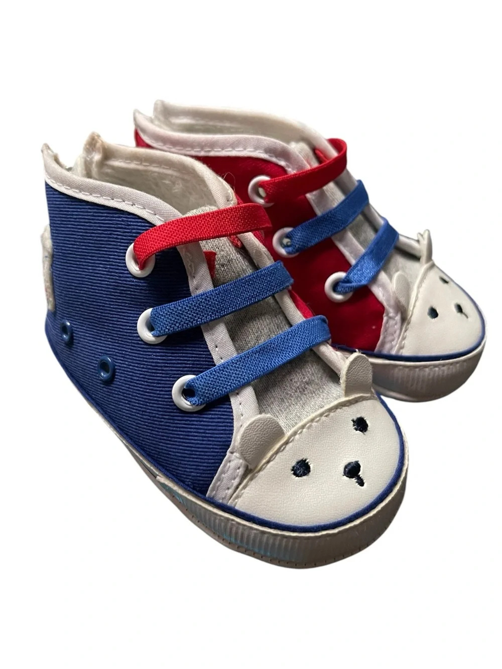 Mayoral newborn Kids Blue and Red Canvas High-Top Sneakers with Bear Face 18